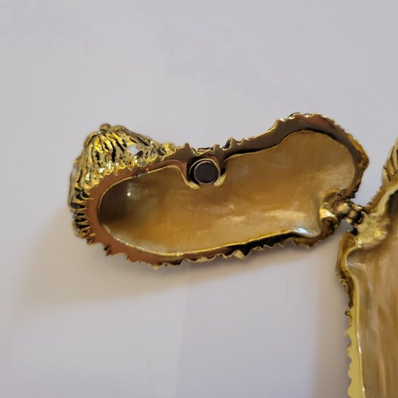 Jeweled Gold Cat Trinket Box With Hinged Lid & Velvet Lining - Picture 4 of 9